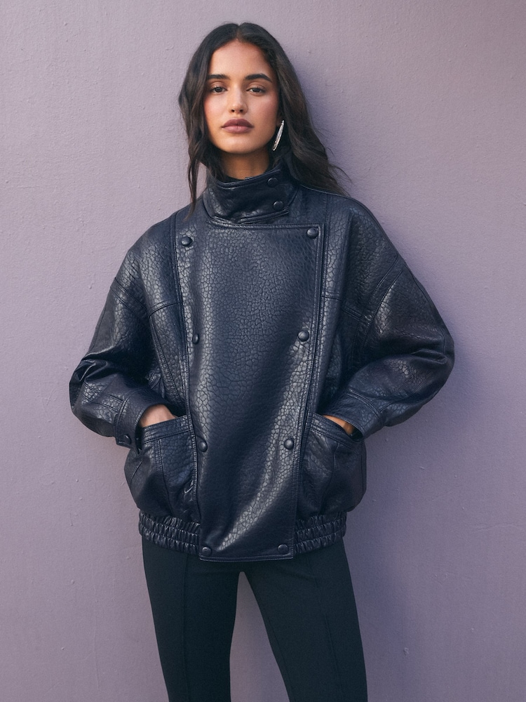 Friends Like These Ultimate Textured Faux Leather Bomberjakke - Billede 1 af 6