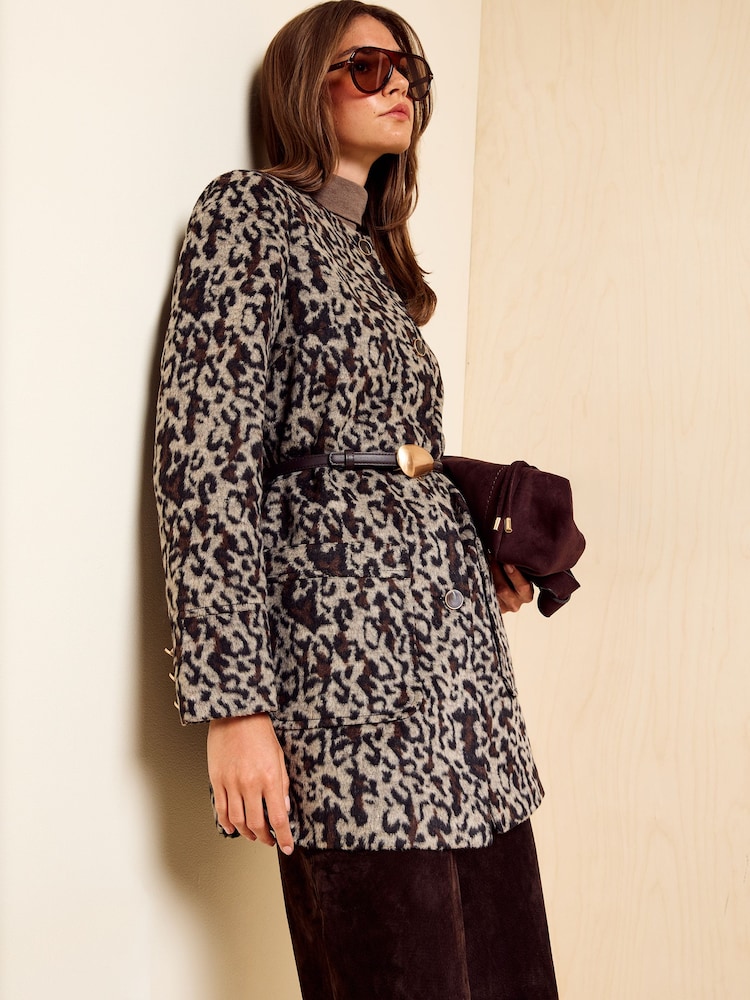 Friends Like These Animal Printed Collarless Dolly Coat - Image 1 of 6 Friends Like These Animal Printed Collarless Dolly Coat - Image 1 of 6