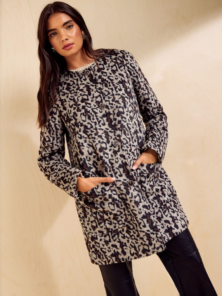 Friends Like These Animal Printed Collarless Dolly Coat - Image 2 of 6 Friends Like These Animal Printed Collarless Dolly Coat - Image 2 of 6