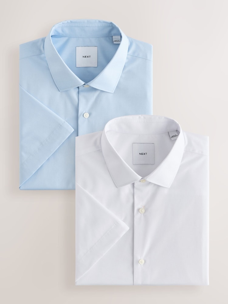 White/Blue Short Sleeve Easy Care Long Sleeve Single Cuff Smart Shirts 2 Pack - Image 1 of 12 White/Blue Short Sleeve Easy Care Long Sleeve Single Cuff Smart Shirts 2 Pack - Image 1 of 12