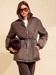 Friends Like These Mocha Brown Drawstring Padded Coat - Image 1 of 6