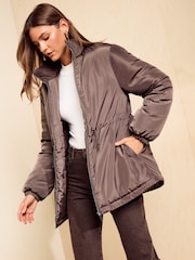 Friends Like These Mocha Brown Drawstring Padded Coat - Image 4 of 6