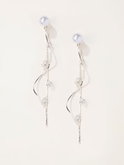 FatFace Silver Tone Faux Pearl Twist Earrings - Image 1 of 2