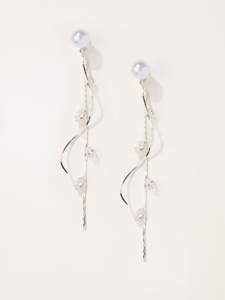 FatFace Silver Tone Faux Pearl Twist Earrings - Image 1 of 2