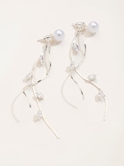 FatFace Silver Tone Faux Pearl Twist Earrings - Image 2 of 2