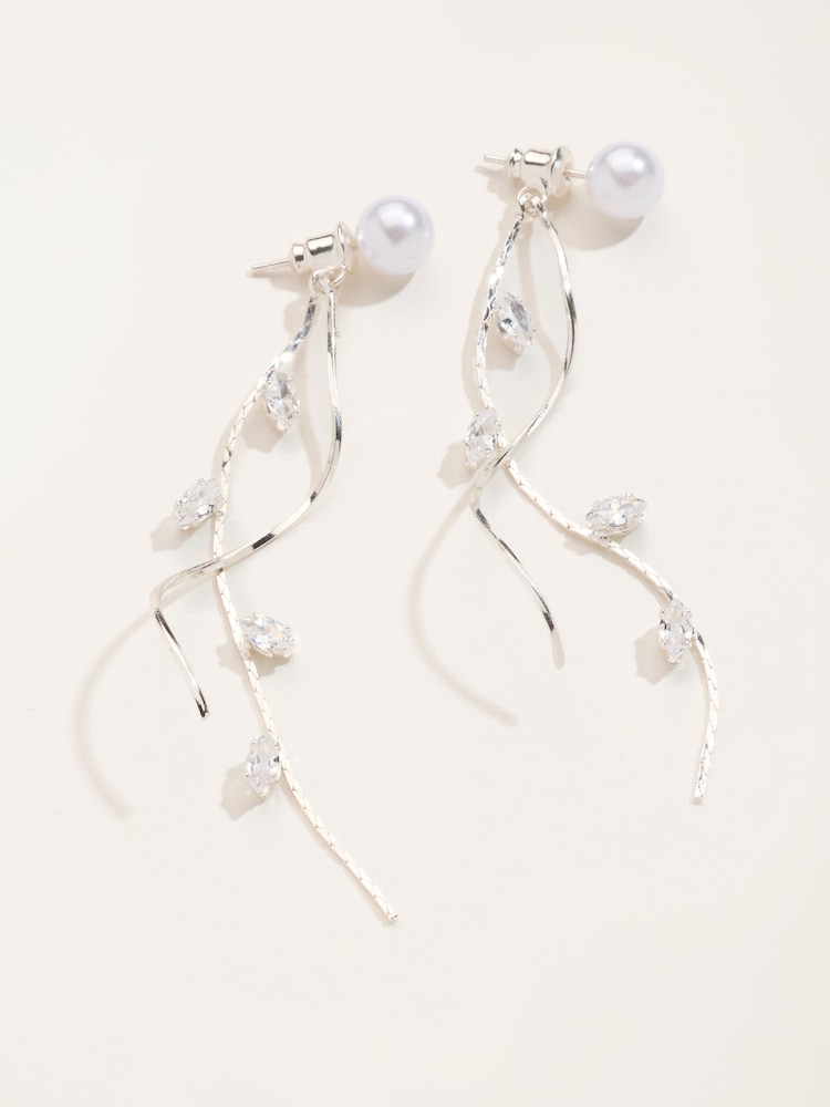 FatFace Silver Tone Faux Pearl Twist Earrings - Image 2 of 2