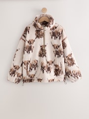 Neutral Hamish The Highland Cow Half Zip Borg Fleece - Image 1 of 4