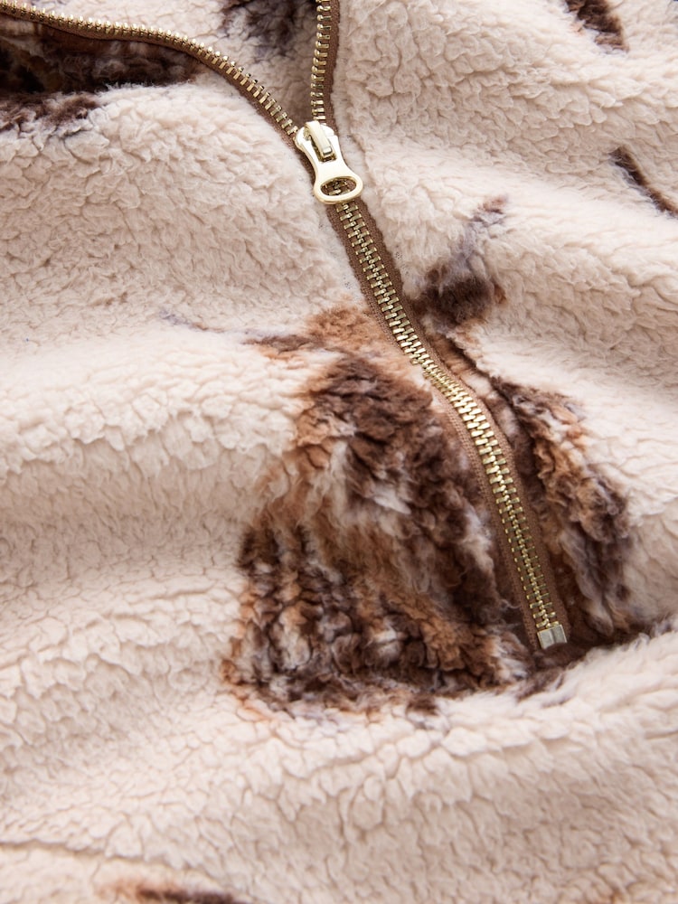 Neutral Hamish The Highland Cow Half Zip Borg Fleece - Image 2 of 4