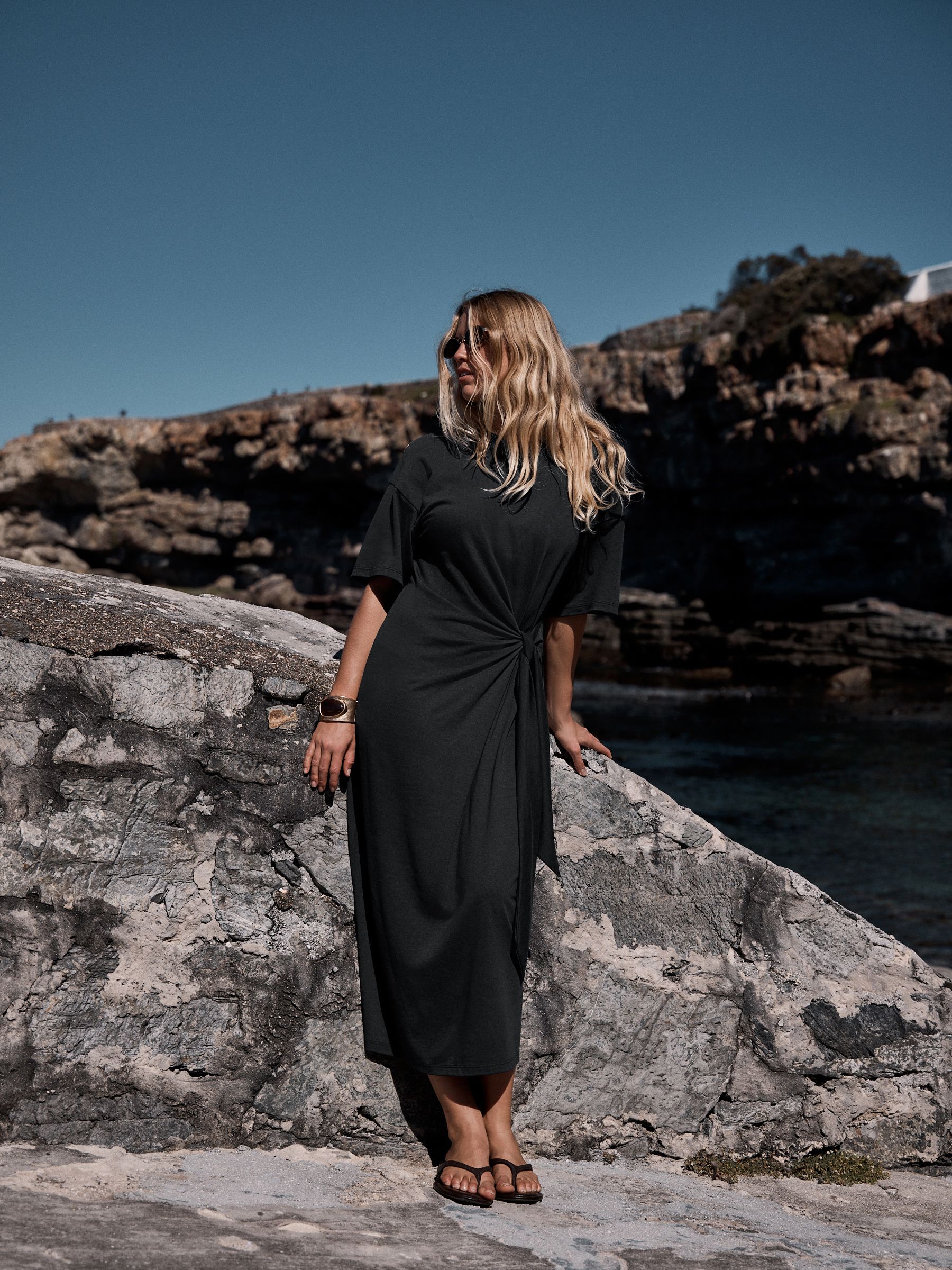 Buy Black Tie Waist Midi T-Shirt Dress from Next USA