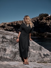 Black Tie Waist Midi T-Shirt Dress - Image 1 of 7
