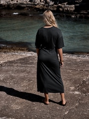Black Tie Waist Midi T-Shirt Dress - Image 3 of 7