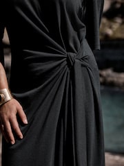 Black Tie Waist Midi T-Shirt Dress - Image 4 of 7