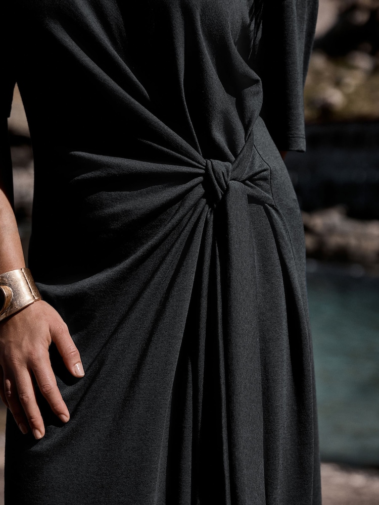 black tie shirt dress Harper Tie Front Maxi Shirt Dress Black Weathercloth