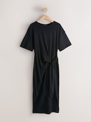 Black Tie Waist Midi T-Shirt Dress - Image 5 of 7