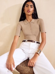 Friends Like These Collared Short Sleeve Knit Henley Top - Εικόνα 1 του 5