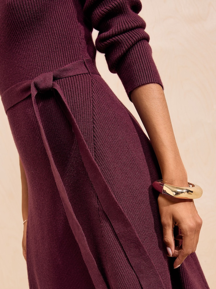 Friends Like These Burgundy Red Lace Trim Knit Mini Dress - Image 2 of 5