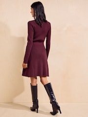 Friends Like These Burgundy Red Lace Trim Knit Mini Dress - Image 5 of 5