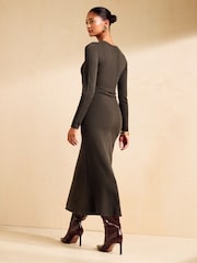 Friends Like These Brown Teardrop Hardware Detail Knit Midi Dress - Image 5 of 5