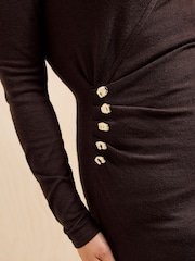 Friends Like These Black Curve Hardware Wrap Knit Midi Dress - Image 4 of 5