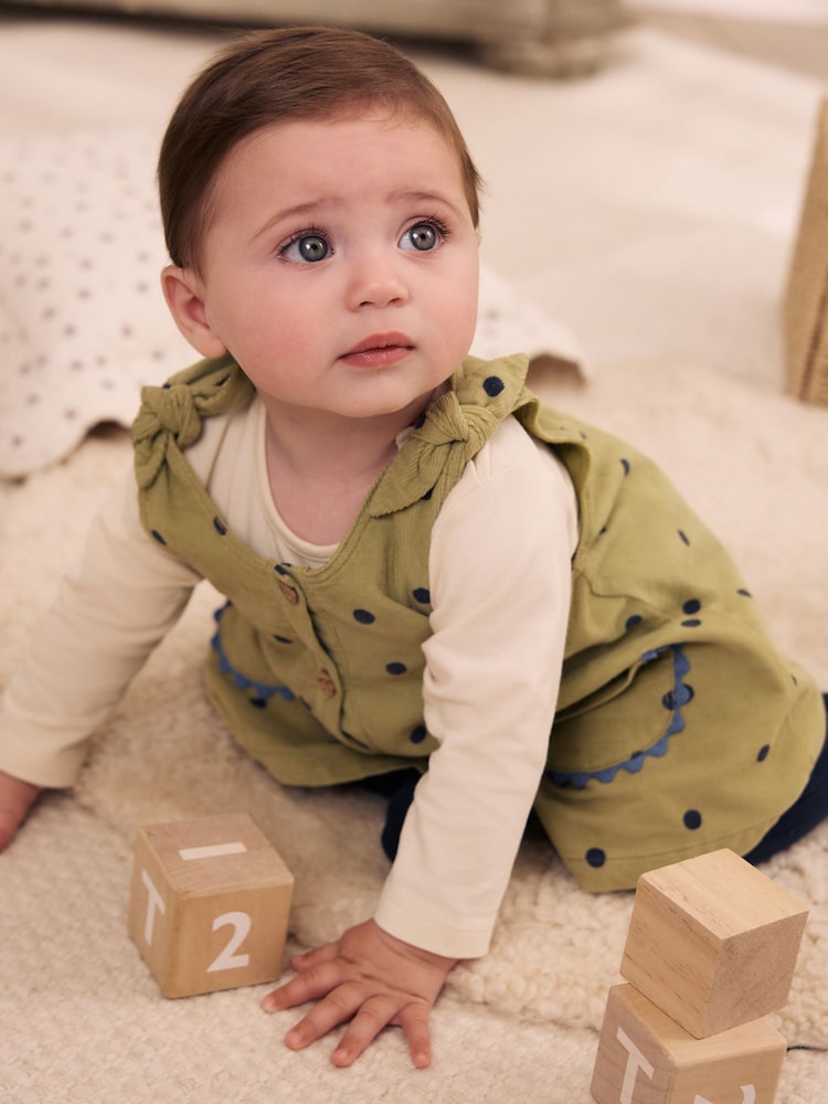 Green Spot Baby Pinafore, Long Sleeve Bodysuit And Tights 3 Piece Set (0mths-2yrs) - Image 2 of 4 Green Spot Baby Pinafore, Long Sleeve Bodysuit And Tights 3 Piece Set (0mths-2yrs) - Image 2 of 4