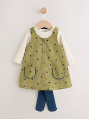 Green Spot Baby Pinafore Long Sleeve Bodysuit And Tights 3 Piece Set (0mths-2yrs) - Image 5 of 12