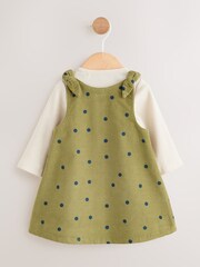 Green Spot Baby Pinafore Long Sleeve Bodysuit And Tights 3 Piece Set (0mths-2yrs) - Image 7 of 12