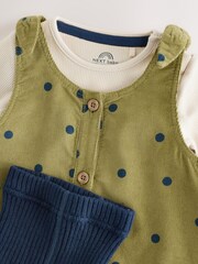 Green Spot Baby Pinafore Long Sleeve Bodysuit And Tights 3 Piece Set (0mths-2yrs) - Image 9 of 12