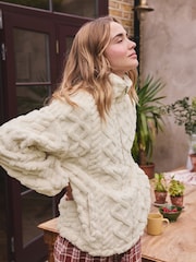Cream Borg Half Zip Chunky Cable Fleece - Image 2 of 8