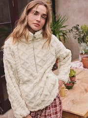 Cream Borg Half Zip Chunky Cable Fleece - Image 3 of 8