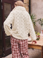 Cream Borg Half Zip Chunky Cable Fleece - Image 4 of 8