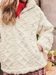 Cream Borg Half Zip Chunky Cable Fleece - Image 5 of 8