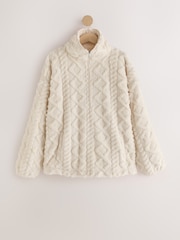 Cream Borg Half Zip Chunky Cable Fleece - Image 6 of 8