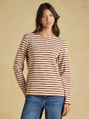 Joules Harbour Oat Marl/Russet Long Sleeve Striped Boat Neck Breton Top - Image 1 of 6