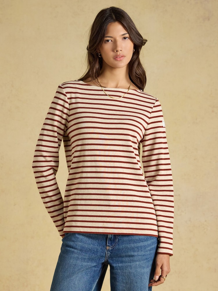 Joules Harbour Oat Marl/Russet Long Sleeve Striped Boat Neck Breton Top - Image 1 of 6 Joules Harbour Oat Marl/Russet Long Sleeve Striped Boat Neck Breton Top - Image 1 of 6