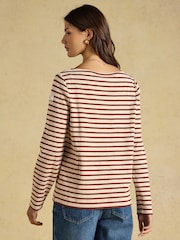 Joules Harbour Oat Marl/Russet Long Sleeve Striped Boat Neck Breton Top - Image 2 of 6