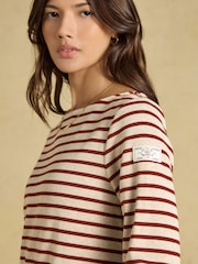 Joules Harbour Oat Marl/Russet Long Sleeve Striped Boat Neck Breton Top - Image 3 of 6