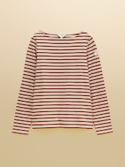 Joules Harbour Oat Marl/Russet Long Sleeve Striped Boat Neck Breton Top - Image 6 of 6