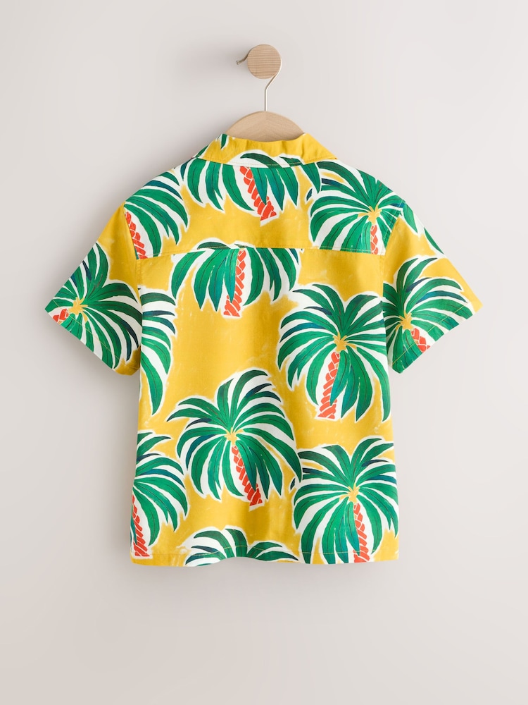 Ochre Yellow All Over Print Palms Short Sleeve Revere Collar Shirt (3-16yrs) - Image 2 of 4 Ochre Yellow All Over Print Palms Short Sleeve Revere Collar Shirt (3-16yrs) - Image 2 of 4