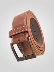 D555 Brown DYLAN Contrast Stitch Faux Leather 3.8 Cm Width Belt - Image 1 of 5