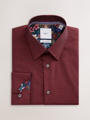Burgundy Red Slim Fit Cotton Textured Slim Fit Long Sleeve Formal Shirt With Trim - Image 1 of 3
