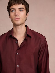 Burgundy Red Slim Fit Cotton Textured Slim Fit Long Sleeve Formal Shirt With Trim - Image 4 of 8