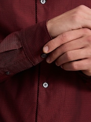 Burgundy Red Slim Fit Cotton Textured Slim Fit Long Sleeve Formal Shirt With Trim - Image 5 of 8