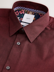 Burgundy Red Slim Fit Cotton Textured Slim Fit Long Sleeve Formal Shirt With Trim - Image 7 of 8