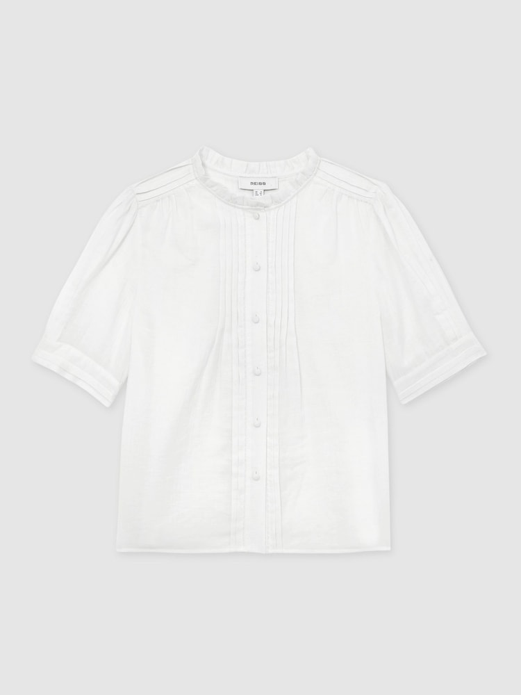 Reiss Ivory Aurelia Cotton Muslin Frill-Neck Top - Image 2 of 6