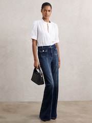 Reiss Ivory Aurelia Cotton Muslin Frill-Neck Top - Image 3 of 6