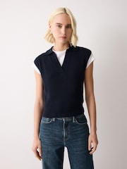 Jigsaw Blue Wool Cashmere Blend Collar Top - Image 1 of 7
