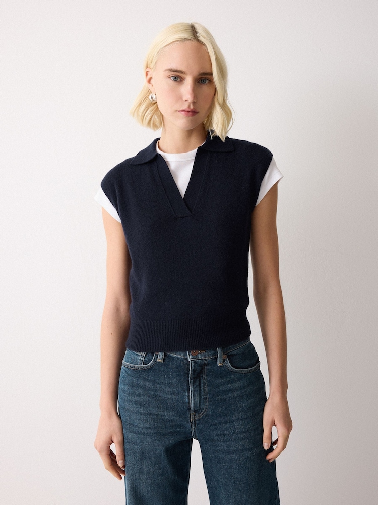 Jigsaw Blue Wool Cashmere Blend Collar Top - Image 1 of 7