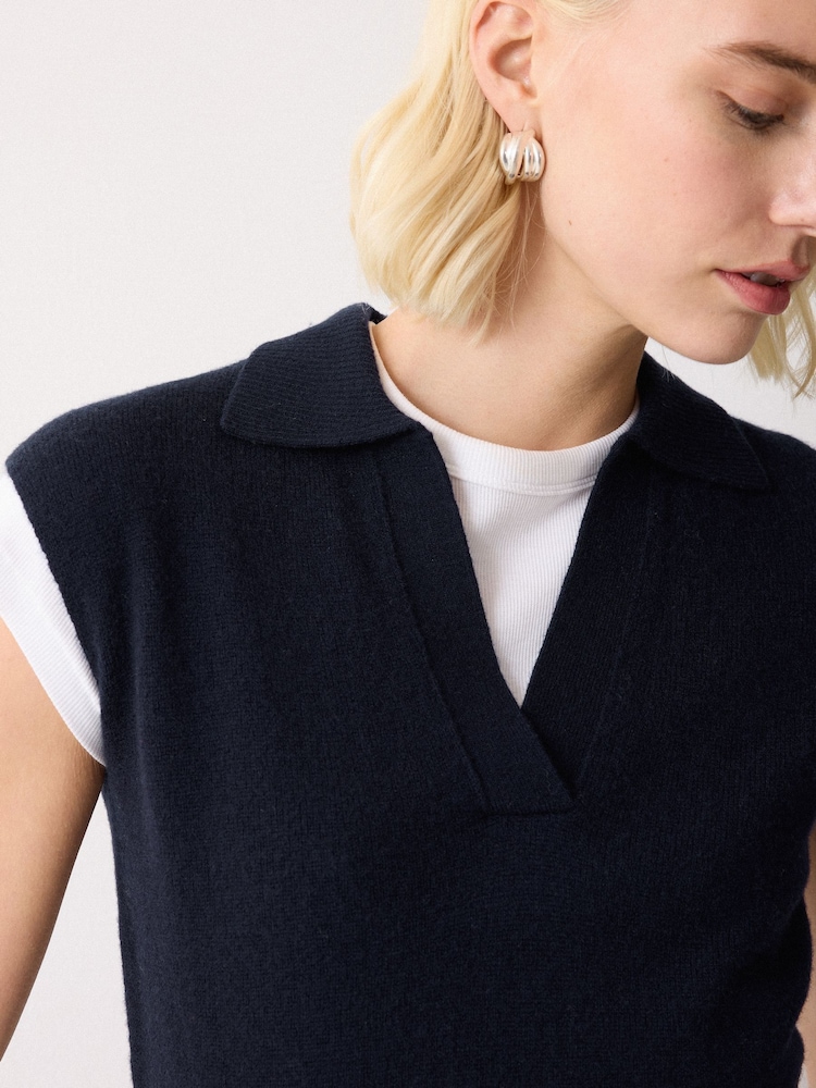 Jigsaw Blue Wool Cashmere Blend Collar Top - Image 2 of 7