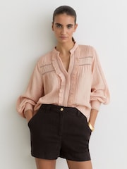 Reiss Pale Pink Clemmie Cotton Cheesecloth Long-Sleeve Top - Image 1 of 6