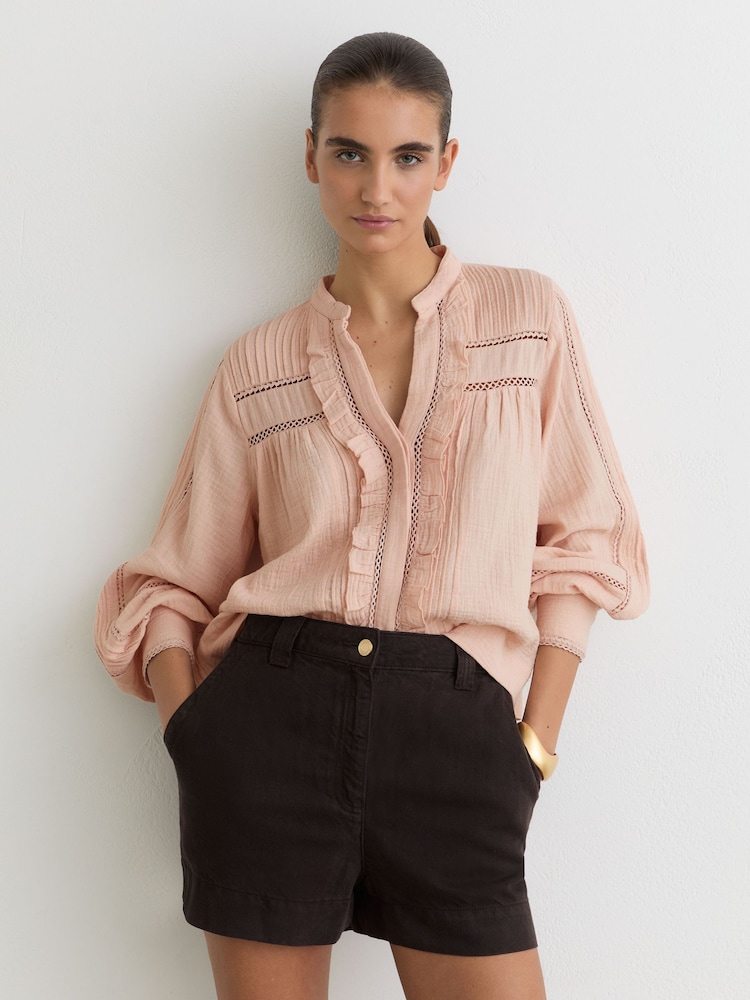 Reiss Pale Pink Clemmie Cotton Cheesecloth Long-Sleeve Top - Image 1 of 6